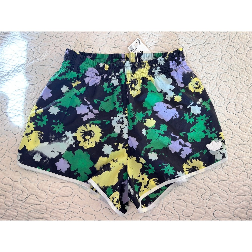 Adidas Originals Womens Floral Print Athletic Shorts Black Multicolor Size XS